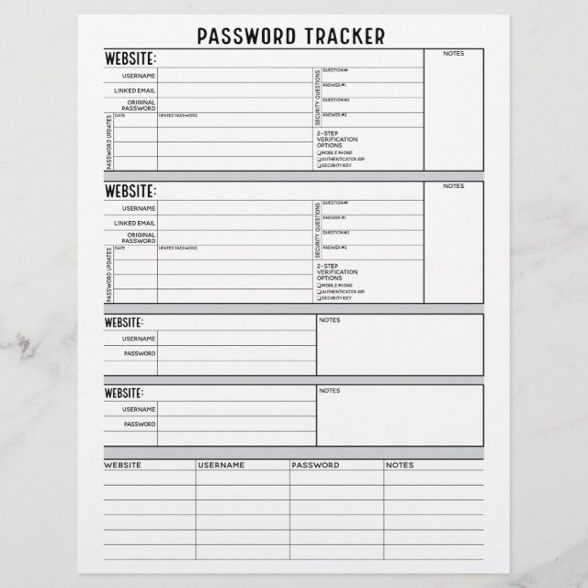 Detailed Password Tracker with 2-Step Verification Flyer (Front)