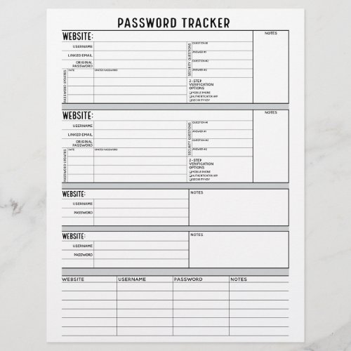 Detailed Password Tracker with 2_Step Verification Letterhead