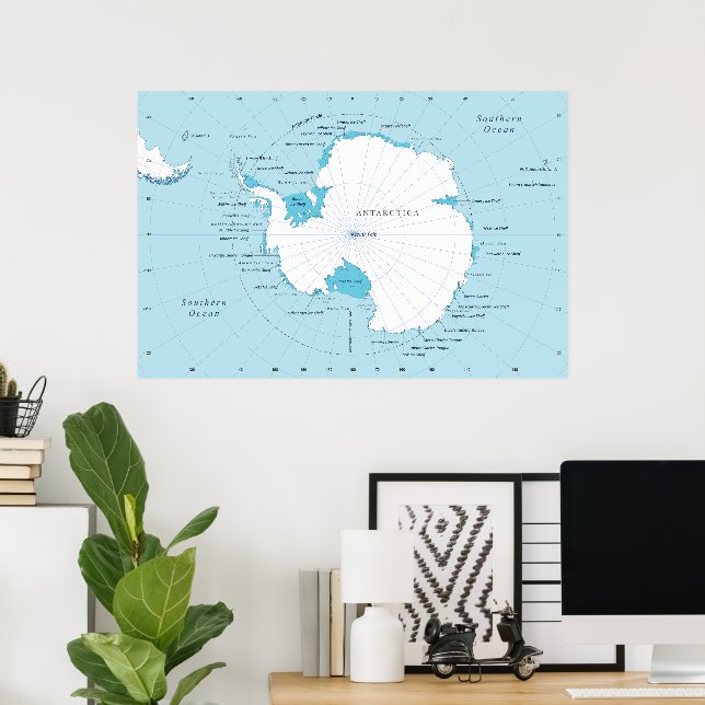 Detailed Polar Map of Antarctica and the Surroundi Poster (Home Office)
