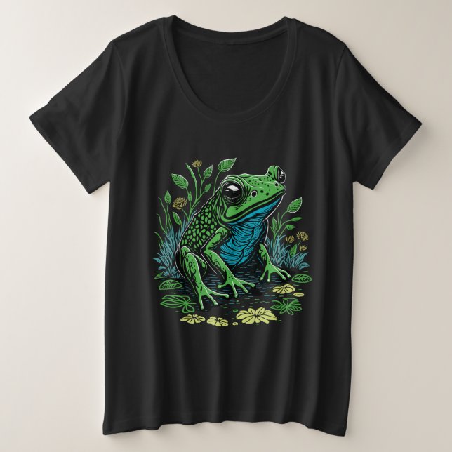 Detailed Pond Frog Plus Size T-Shirt (Design Front)