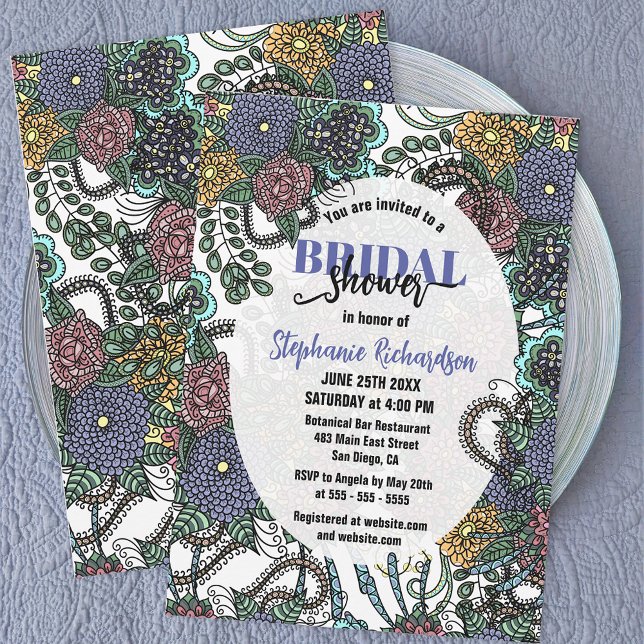 Detailed Purple Blue Pink Blossoms Bridal Shower Invitation (Creator Uploaded)