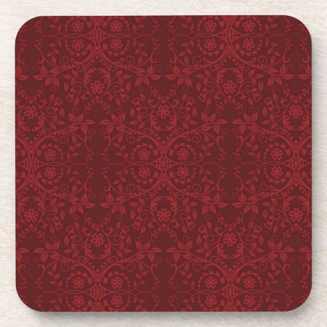 Detailed Red Floral Wallpaper Beverage Coaster (Front)