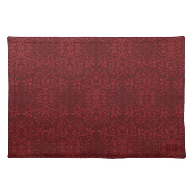 Detailed Red Floral Wallpaper Cloth Placemat (Front)
