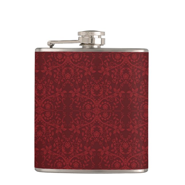 Detailed Red Floral Wallpaper Flask (Front)