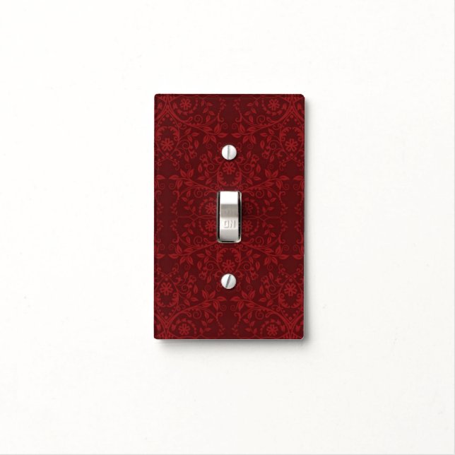 Detailed Red Floral Wallpaper Light Switch Cover (In Situ)