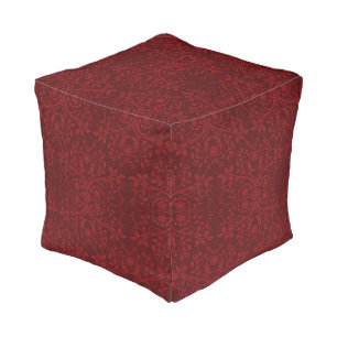 Detailed Red Floral Wallpaper Pouf
