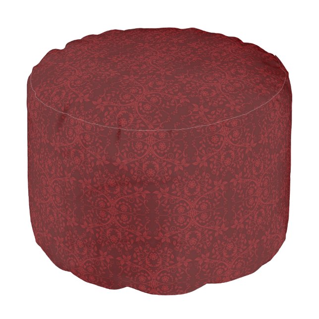 Detailed Red Floral Wallpaper Pouf (Angled Front)