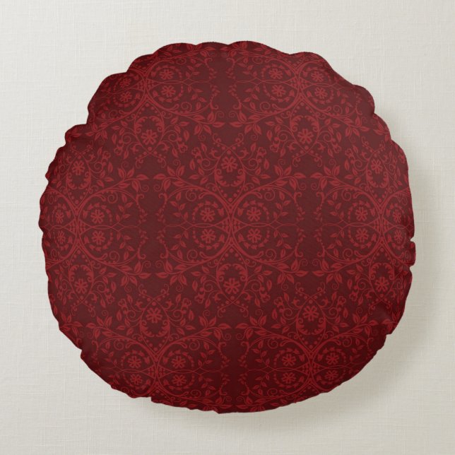 Detailed Red Floral Wallpaper Round Pillow (Front)