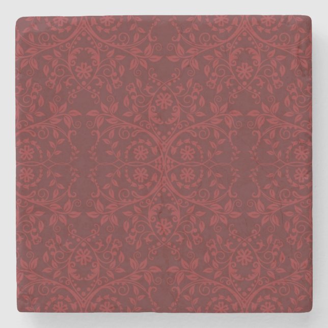 Detailed Red Floral Wallpaper Stone Coaster (Front)