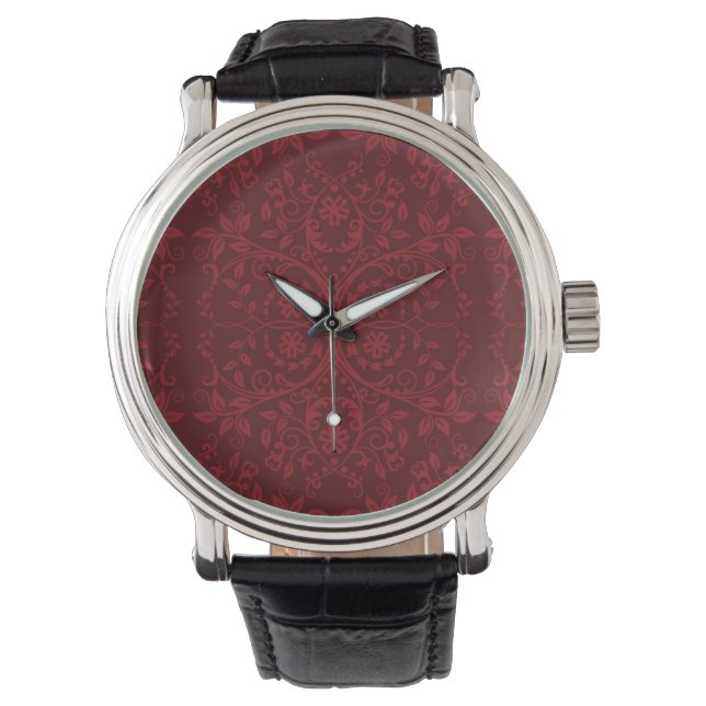 Detailed Red Floral Wallpaper Watch (Front)