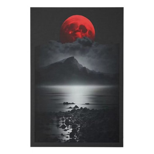 DETAILED RED MOON NIGHT LANDSCAPE  FAUX CANVAS PRINT
