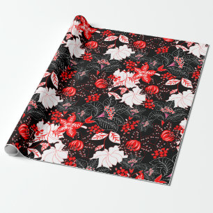 Detailed red tropical floral wrapping paper