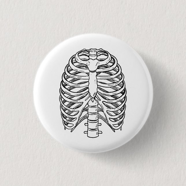 Detailed Rib Cage Anatomy Line Art Button (Front)
