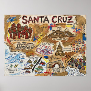 Detailed Santa Cruz Tourist Map – Coastal Landmark Poster