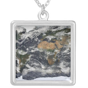 Detailed satellite view of Earth Silver Plated Necklace