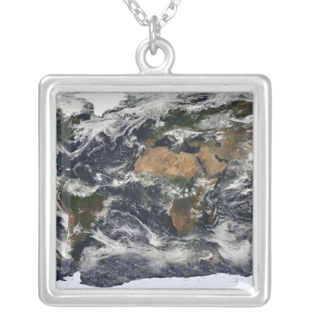 Detailed satellite view of Earth Silver Plated Necklace (Front)