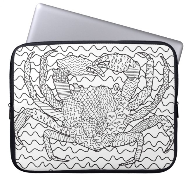 Detailed Sea Crab Doodle Laptop Sleeve (Front)
