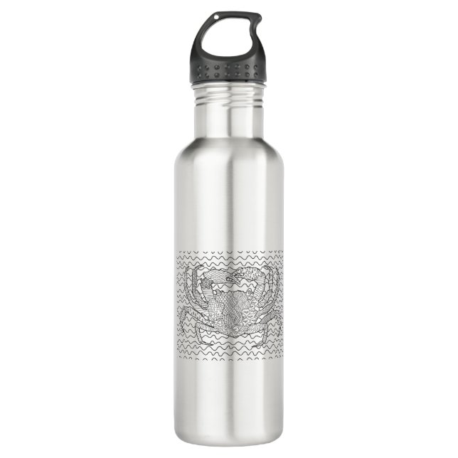 Detailed Sea Crab Doodle Stainless Steel Water Bottle (Front)