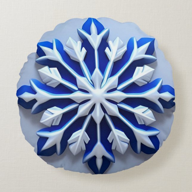 Detailed Snowflake Ornament Round Pillow (Front)