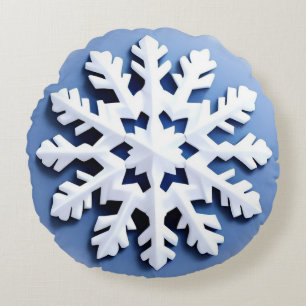 Detailed Snowflake Ornament Round Pillow