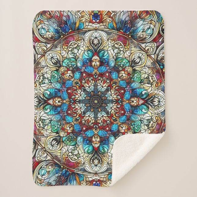 Detailed Stain Glass Design  Sherpa Blanket (Front)
