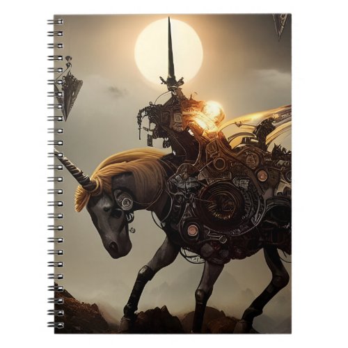 Detailed Steampunk Cyborg Unicorn Notebook