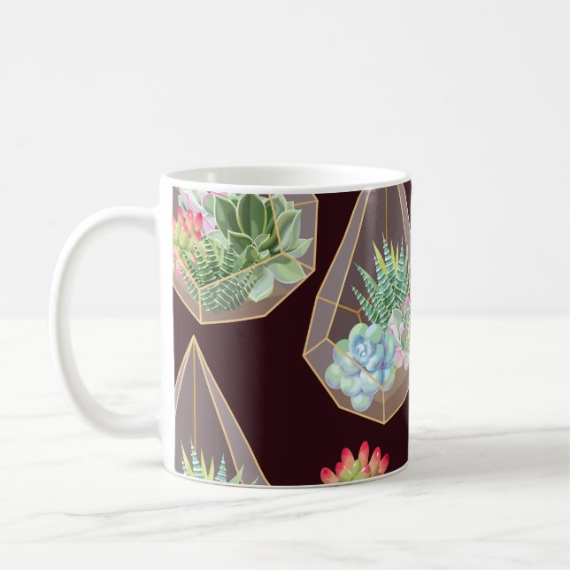 Detailed Succulent Cactus Seamless Pattern Coffee Mug (Left)