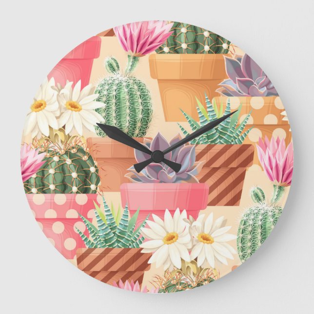 Detailed succulent, cactus seamless pattern. large clock (Front)