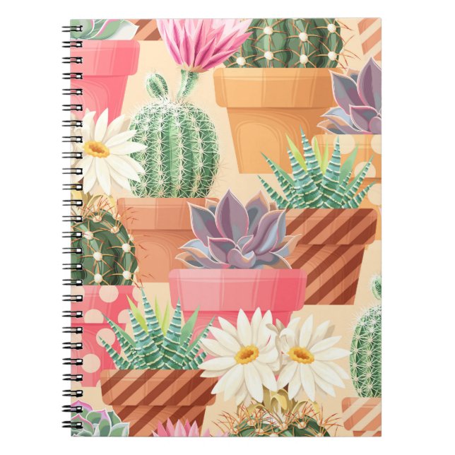 Detailed succulent, cactus seamless pattern. notebook (Front)