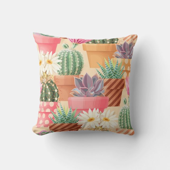 Detailed succulent, cactus seamless pattern. throw pillow (Front)