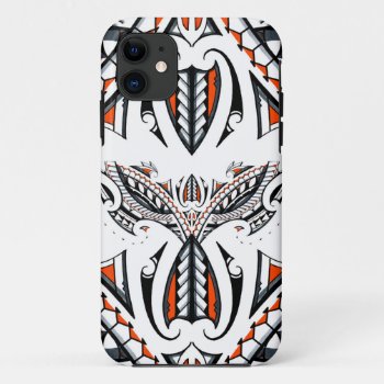 Detailed Tribal Maori Polynesian Orange Pattern Iphone 11 Case by MarkStorm at Zazzle