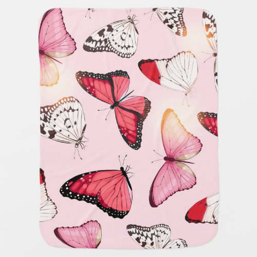 Detailed Tropical Butterfly Vintage Pattern Baby Blanket