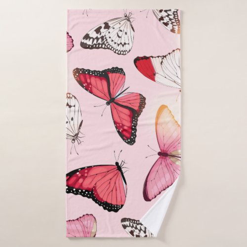 Detailed Tropical Butterfly Vintage Pattern Bath Towel