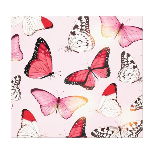 Detailed Tropical Butterfly Vintage Pattern Canvas Print
