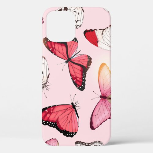 Detailed Tropical Butterfly Vintage Pattern iPhone 12 Case