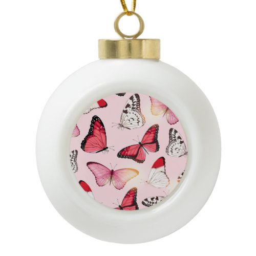 Detailed Tropical Butterfly: Vintage Pattern Ceramic Ball Christmas Ornament