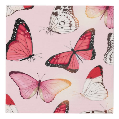 Detailed Tropical Butterfly Vintage Pattern Faux Canvas Print