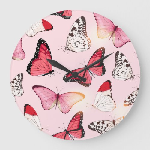 Detailed Tropical Butterfly Vintage Pattern Large Clock