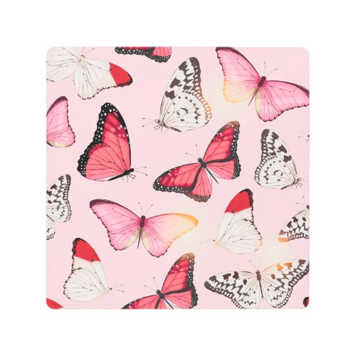 Detailed Tropical Butterfly Vintage Pattern Metal Print