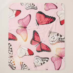 Detailed Tropical Butterfly: Vintage Pattern Sherpa Blanket