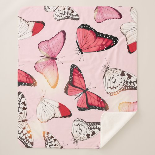 Detailed Tropical Butterfly Vintage Pattern Sherpa Blanket