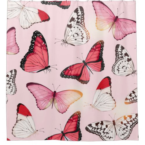 Detailed Tropical Butterfly Vintage Pattern Shower Curtain