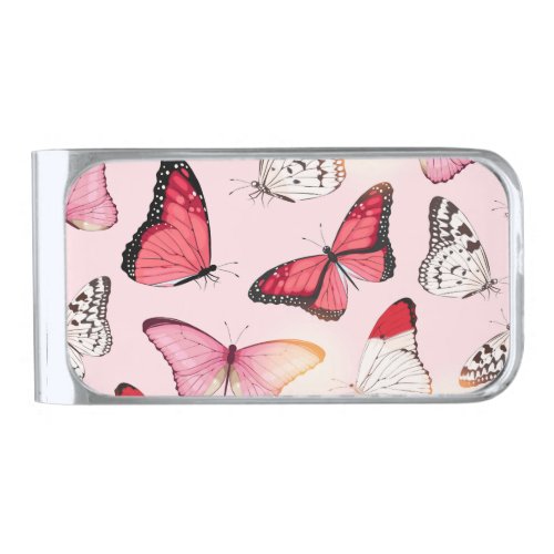 Detailed Tropical Butterfly Vintage Pattern Silver Finish Money Clip