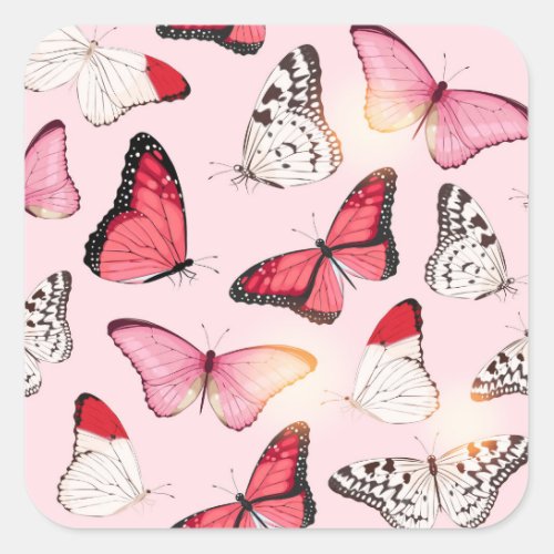 Detailed Tropical Butterfly Vintage Pattern Square Sticker