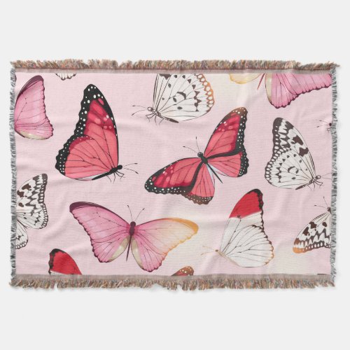 Detailed Tropical Butterfly Vintage Pattern Throw Blanket