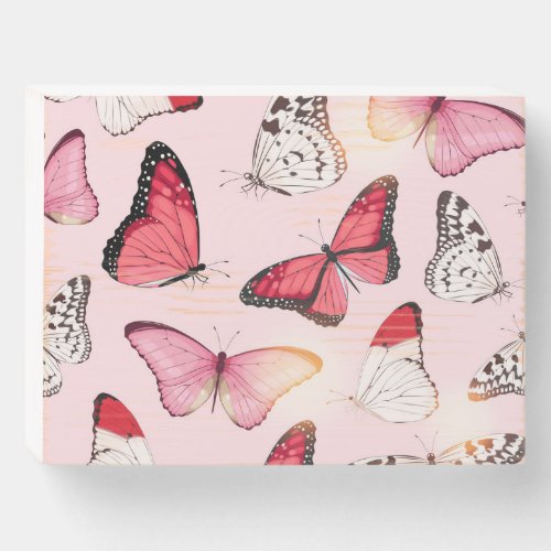 Detailed Tropical Butterfly Vintage Pattern Wooden Box Sign