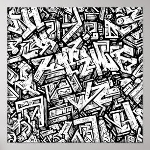 Detailed Urban Coloring Page: Graffiti Glyph Grid Poster