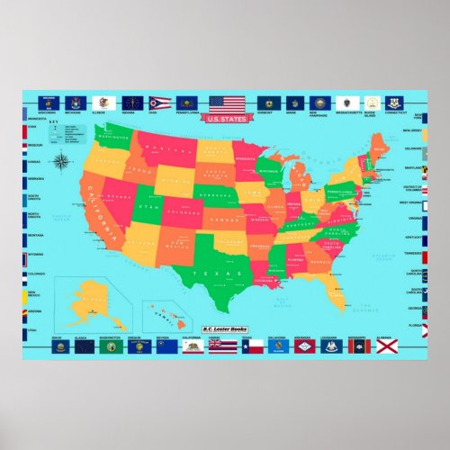 Detailed USA Map With State Flags Poster