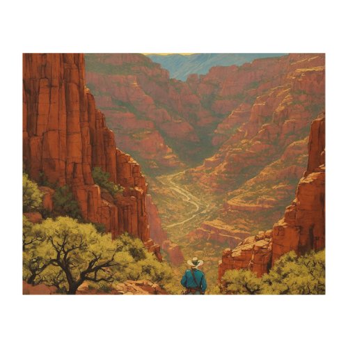 detailed vibrant illustration of a cowboy in the  wood wall art