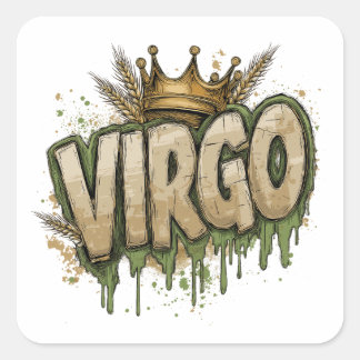Detailed Virgo Zodiac Graffiti Airbrush with Crown Square Sticker